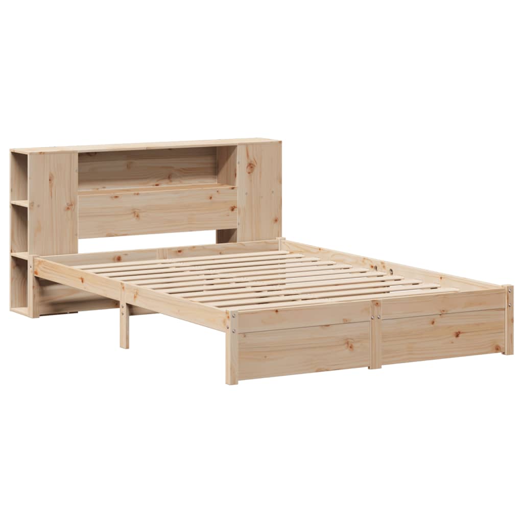 vidaXL Pat cu bibliotecă fără saltea, 135x190 cm, lemn masiv de pin vidaXL Pat cu bibliotecă fără saltea, 135x190 cm, lemn masiv de pin