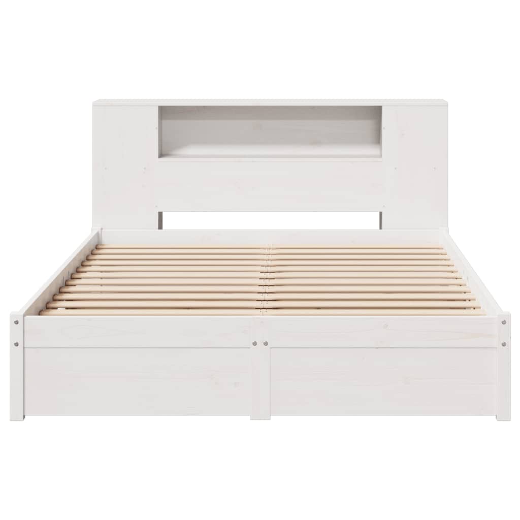 vidaXL Pat cu bibliotecă fără saltea, alb, 140x190 cm, lemn masiv pin vidaXL Pat cu bibliotecă fără saltea, alb, 140x190 cm, lemn masiv pin