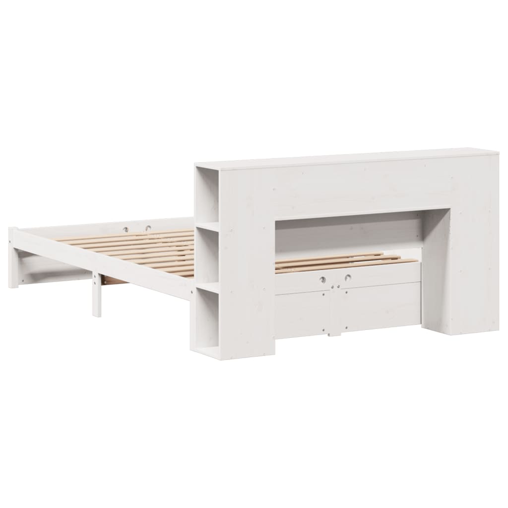 vidaXL Pat cu bibliotecă fără saltea, alb, 140x190 cm, lemn masiv pin vidaXL Pat cu bibliotecă fără saltea, alb, 140x190 cm, lemn masiv pin