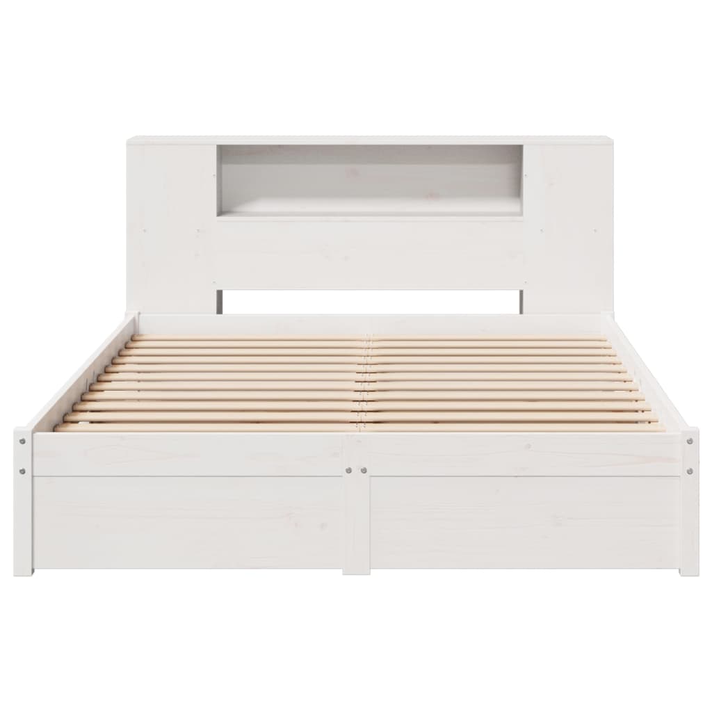 vidaXL Pat cu bibliotecă fără saltea, alb, 140x200 cm, lemn masiv pin vidaXL Pat cu bibliotecă fără saltea, alb, 140x200 cm, lemn masiv pin