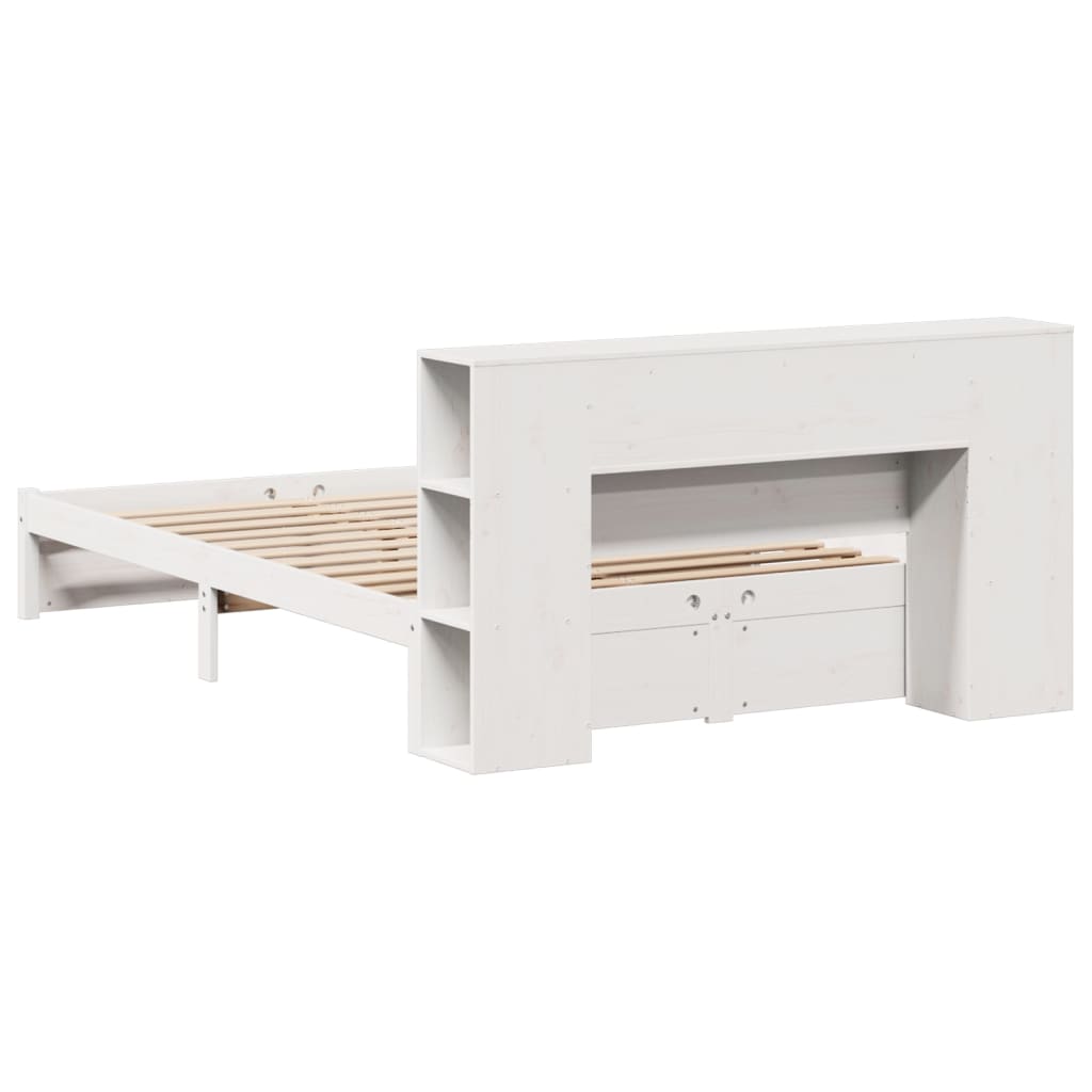 vidaXL Pat cu bibliotecă fără saltea, alb, 140x200 cm, lemn masiv pin vidaXL Pat cu bibliotecă fără saltea, alb, 140x200 cm, lemn masiv pin