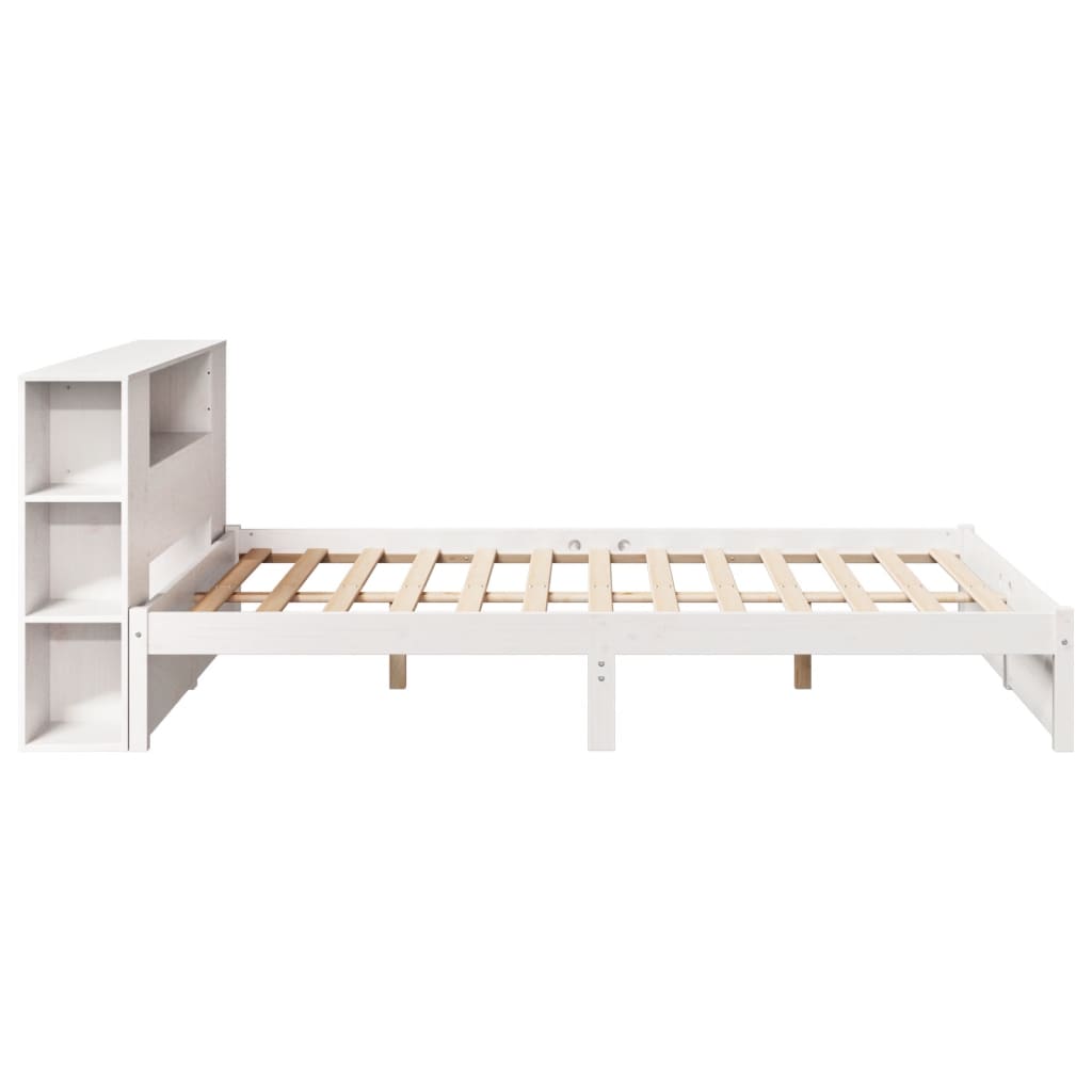 vidaXL Pat cu bibliotecă fără saltea, alb, 160x200 cm, lemn masiv pin