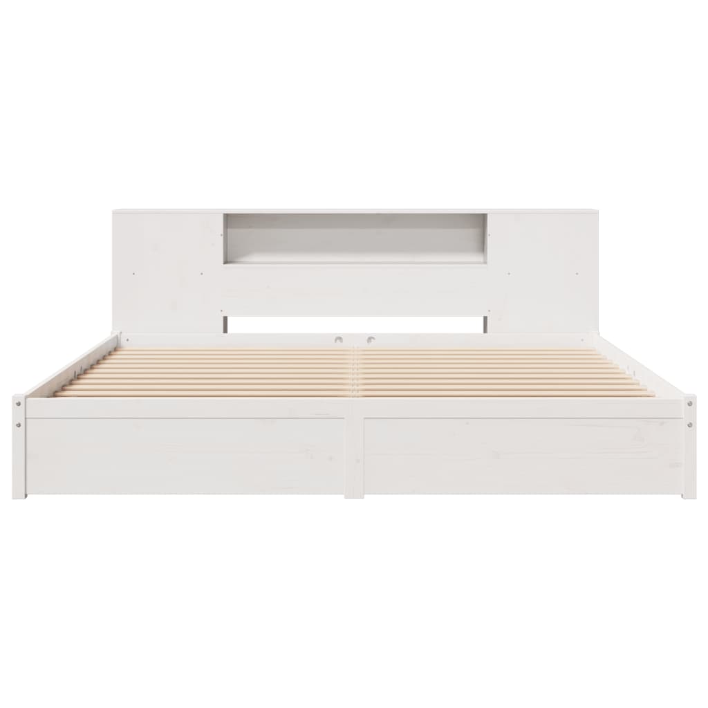 vidaXL Pat cu bibliotecă fără saltea, alb, 200x200 cm, lemn masiv pin vidaXL Pat cu bibliotecă fără saltea, alb, 200x200 cm, lemn masiv pin