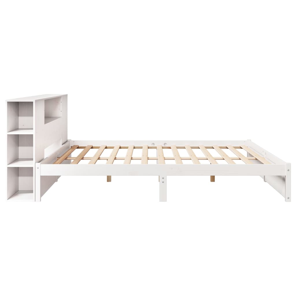 vidaXL Pat cu bibliotecă fără saltea, alb, 200x200 cm, lemn masiv pin vidaXL Pat cu bibliotecă fără saltea, alb, 200x200 cm, lemn masiv pin