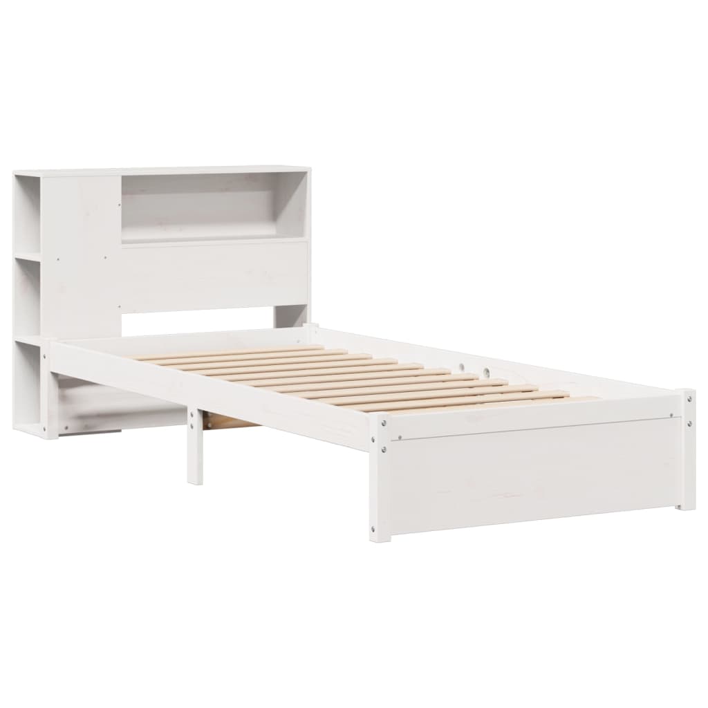 vidaXL Pat cu bibliotecă fără saltea, alb, 75x190 cm, lemn masiv pin
