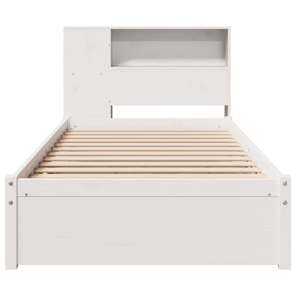 vidaXL Pat cu bibliotecă fără saltea, alb, 75x190 cm, lemn masiv pin