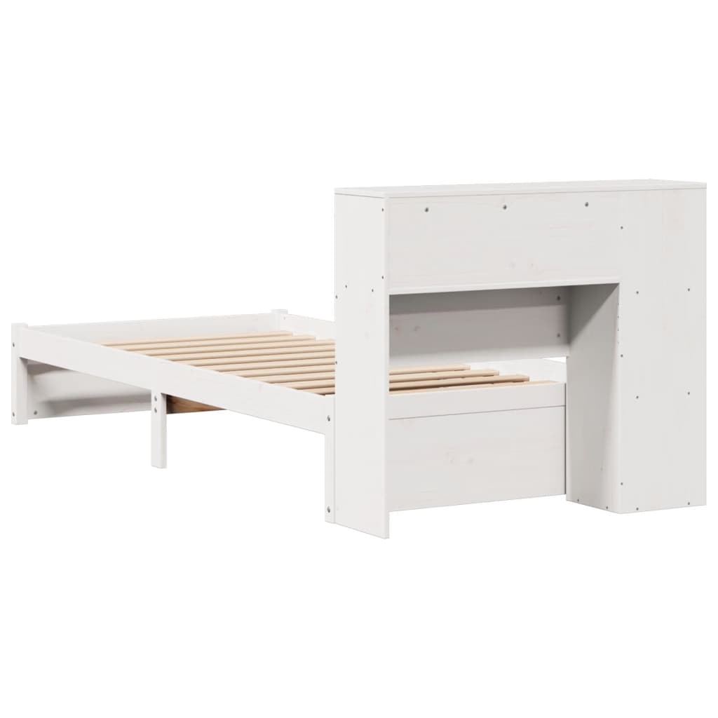 vidaXL Pat cu bibliotecă fără saltea, alb, 75x190 cm, lemn masiv pin