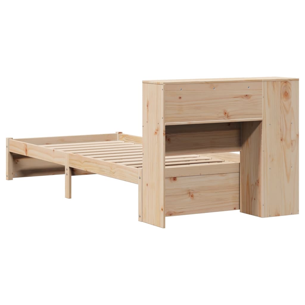 vidaXL Pat cu bibliotecă fără saltea, 90x190 cm, lemn masiv de pin vidaXL Pat cu bibliotecă fără saltea, 90x190 cm, lemn masiv de pin