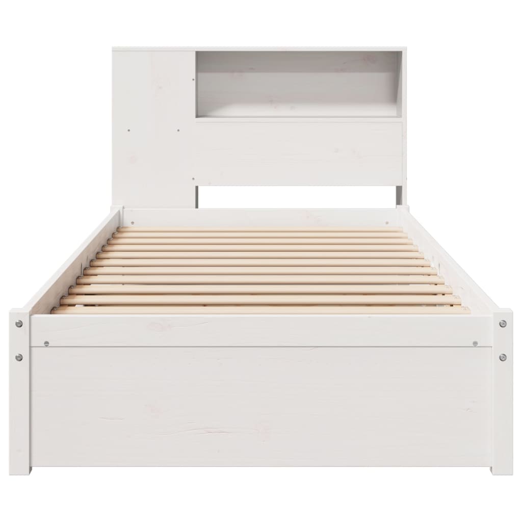 vidaXL Pat cu bibliotecă fără saltea, alb, 100x200 cm, lemn masiv pin vidaXL Pat cu bibliotecă fără saltea, alb, 100x200 cm, lemn masiv pin