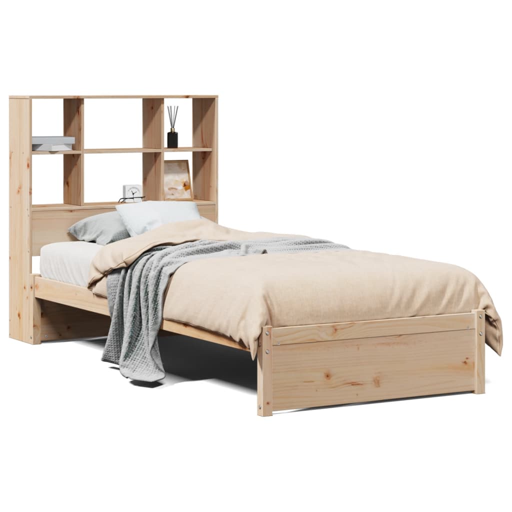 vidaXL Pat cu bibliotecă fără saltea, 90x190 cm, lemn masiv de pin vidaXL Pat cu bibliotecă fără saltea, 90x190 cm, lemn masiv de pin