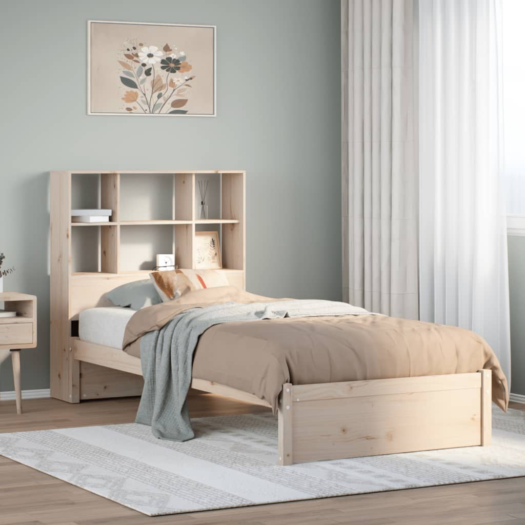 vidaXL Pat cu bibliotecă fără saltea, 90x190 cm, lemn masiv de pin vidaXL Pat cu bibliotecă fără saltea, 90x190 cm, lemn masiv de pin