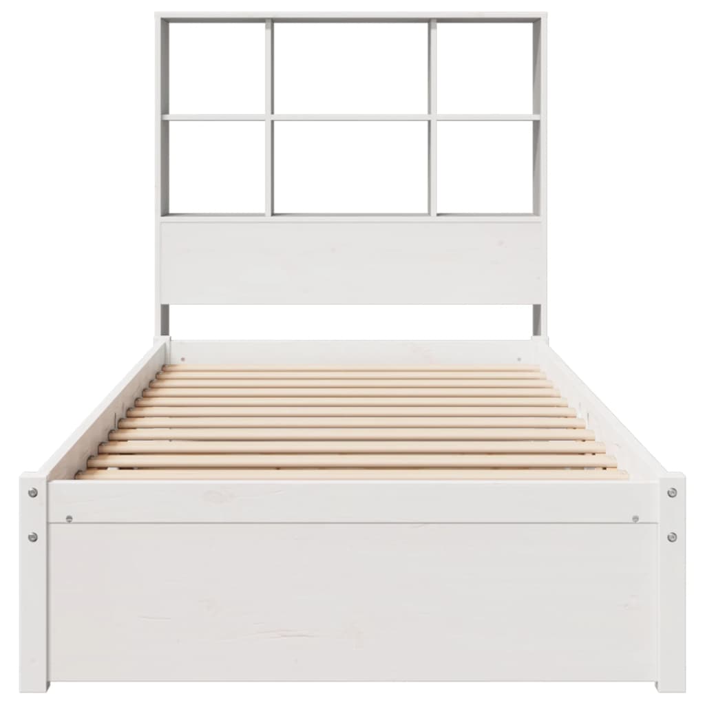 vidaXL Pat cu bibliotecă fără saltea, alb, 90x190 cm, lemn masiv pin vidaXL Pat cu bibliotecă fără saltea, alb, 90x190 cm, lemn masiv pin