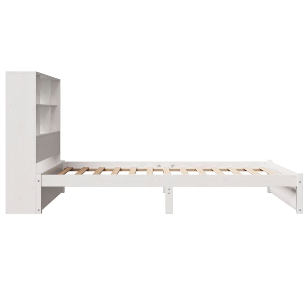 vidaXL Pat cu bibliotecă fără saltea, alb, 90x190 cm, lemn masiv pin vidaXL Pat cu bibliotecă fără saltea, alb, 90x190 cm, lemn masiv pin