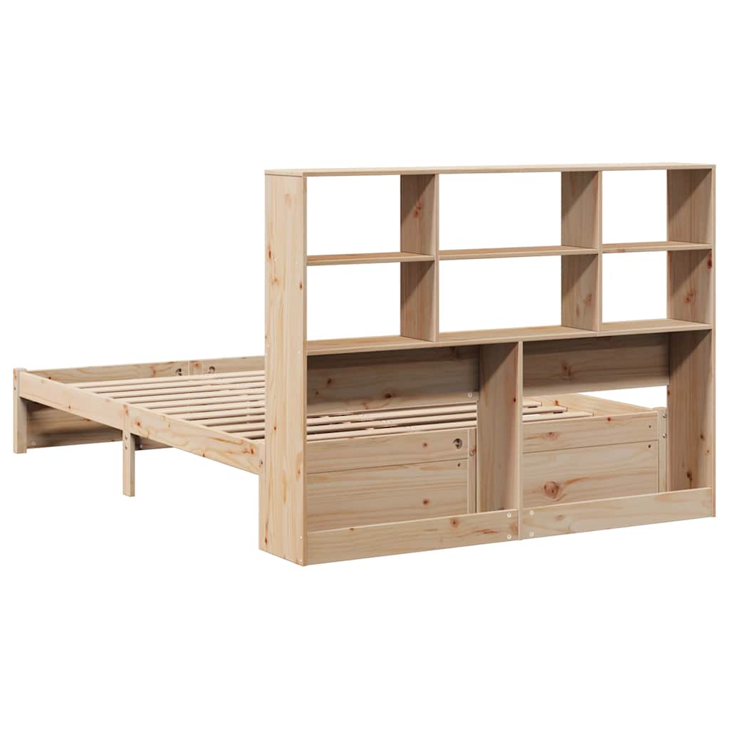 vidaXL Pat cu bibliotecă fără saltea, 120x190 cm, lemn masiv de pin vidaXL Pat cu bibliotecă fără saltea, 120x190 cm, lemn masiv de pin