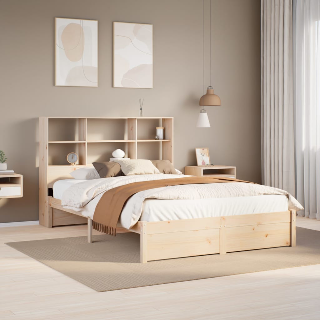 vidaXL Pat cu bibliotecă fără saltea, 120x190 cm, lemn masiv de pin vidaXL Pat cu bibliotecă fără saltea, 120x190 cm, lemn masiv de pin
