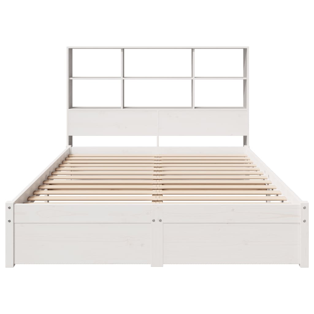 vidaXL Pat cu bibliotecă fără saltea, alb, 140x190 cm, lemn masiv pin