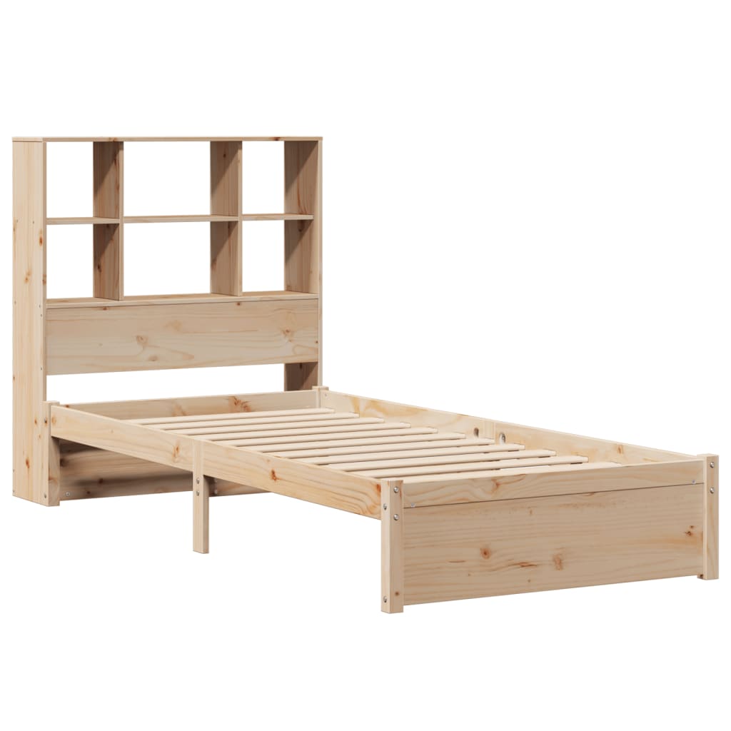 vidaXL Pat cu bibliotecă fără saltea, 90x200 cm, lemn masiv pin vidaXL Pat cu bibliotecă fără saltea, 90x200 cm, lemn masiv pin