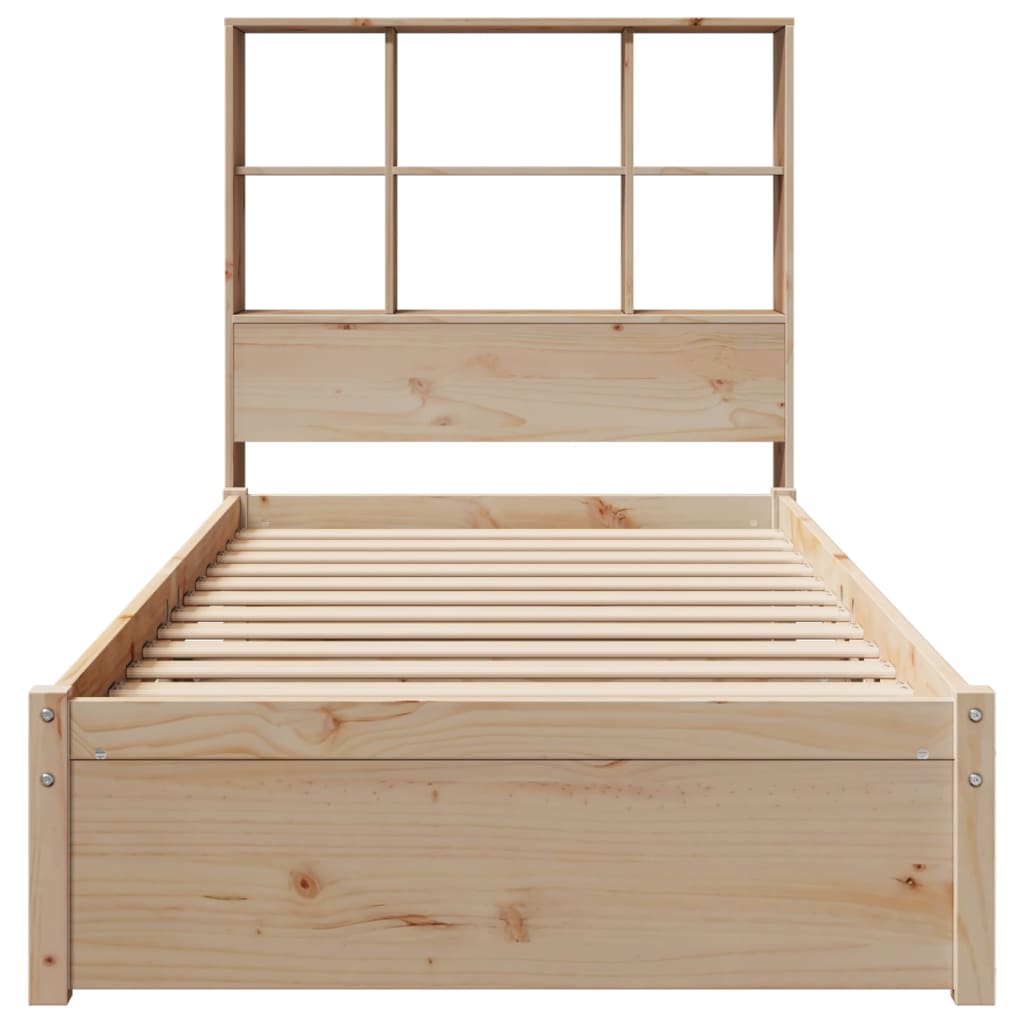 vidaXL Pat cu bibliotecă fără saltea, 90x200 cm, lemn masiv pin vidaXL Pat cu bibliotecă fără saltea, 90x200 cm, lemn masiv pin