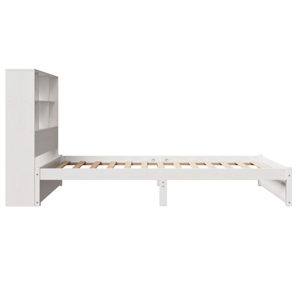 vidaXL Pat cu bibliotecă fără saltea, alb, 90x200 cm, lemn masiv pin vidaXL Pat cu bibliotecă fără saltea, alb, 90x200 cm, lemn masiv pin