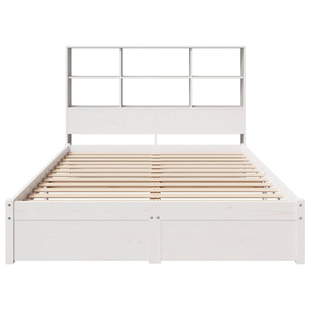 vidaXL Pat cu bibliotecă fără saltea, alb, 140x200 cm, lemn masiv pin vidaXL Pat cu bibliotecă fără saltea, alb, 140x200 cm, lemn masiv pin