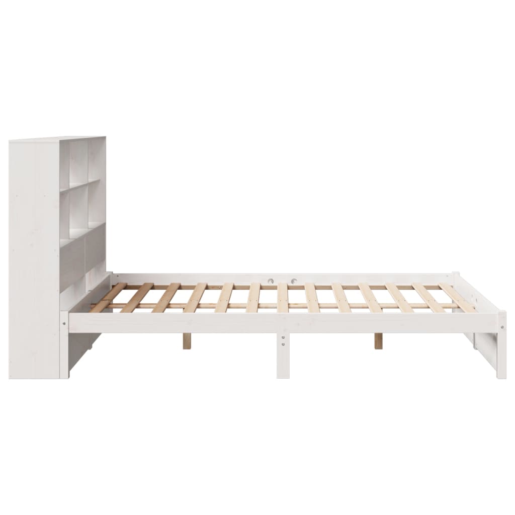 vidaXL Pat cu bibliotecă fără saltea, alb, 140x200 cm, lemn masiv pin vidaXL Pat cu bibliotecă fără saltea, alb, 140x200 cm, lemn masiv pin