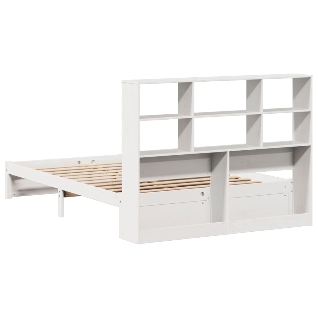 vidaXL Pat cu bibliotecă fără saltea, alb, 140x200 cm, lemn masiv pin vidaXL Pat cu bibliotecă fără saltea, alb, 140x200 cm, lemn masiv pin