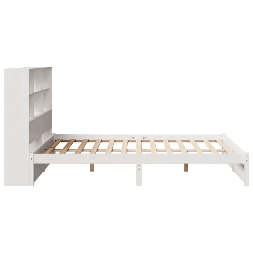 vidaXL Pat cu bibliotecă fără saltea, alb, 160x200 cm, lemn masiv pin