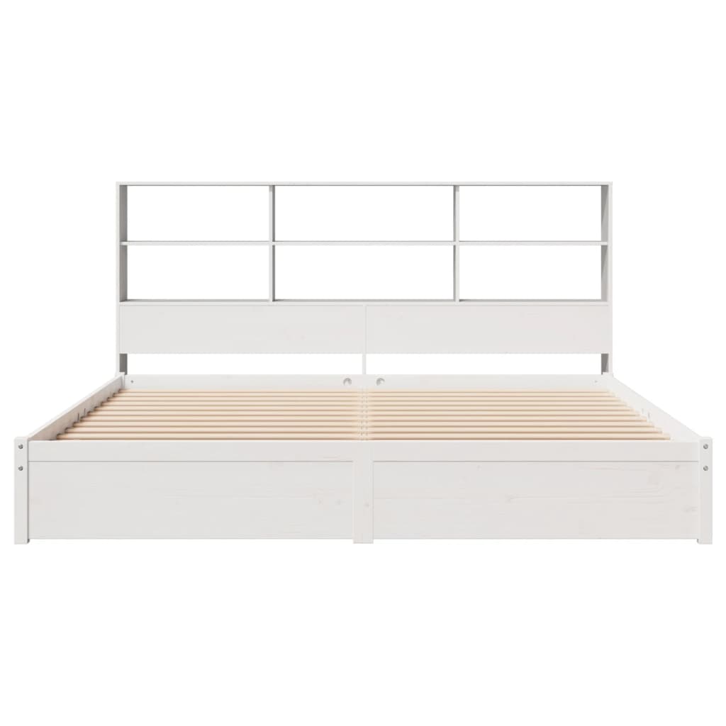 vidaXL Pat cu bibliotecă fără saltea, alb, 200x200 cm, lemn masiv pin