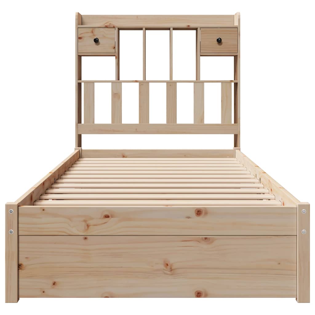 vidaXL Pat cu bibliotecă fără saltea, 75x190 cm, lemn masiv de pin