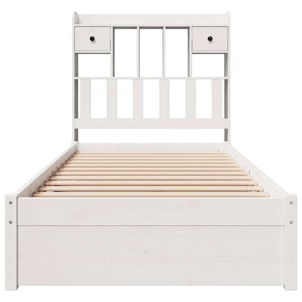 vidaXL Pat cu bibliotecă fără saltea, alb, 75x190 cm, lemn masiv pin vidaXL Pat cu bibliotecă fără saltea, alb, 75x190 cm, lemn masiv pin