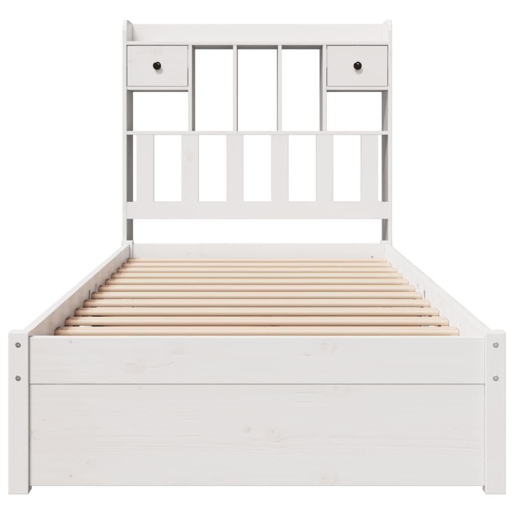 vidaXL Pat cu bibliotecă fără saltea, alb, 90x190 cm, lemn masiv pin