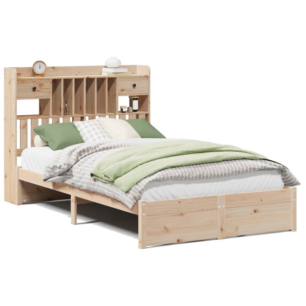 vidaXL Pat cu bibliotecă fără saltea, 135x190 cm, lemn masiv de pin