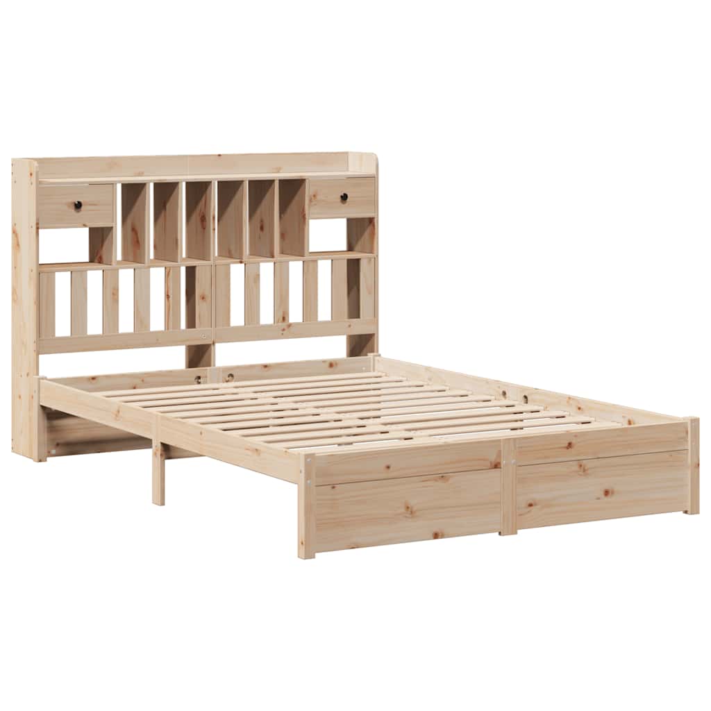 vidaXL Pat cu bibliotecă fără saltea, 140x190 cm, lemn masiv de pin vidaXL Pat cu bibliotecă fără saltea, 140x190 cm, lemn masiv de pin