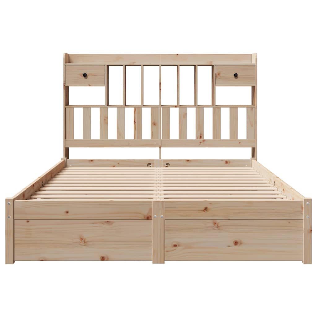 vidaXL Pat cu bibliotecă fără saltea, 140x190 cm, lemn masiv de pin vidaXL Pat cu bibliotecă fără saltea, 140x190 cm, lemn masiv de pin