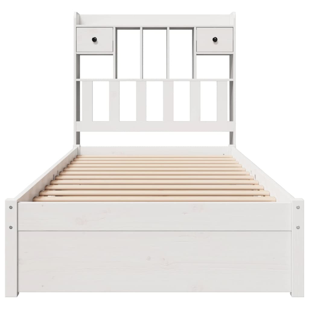 vidaXL Pat cu bibliotecă fără saltea, alb, 90x200 cm, lemn masiv pin vidaXL Pat cu bibliotecă fără saltea, alb, 90x200 cm, lemn masiv pin