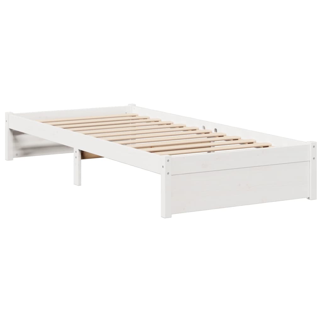 vidaXL Pat cu bibliotecă fără saltea, alb, 90x200 cm, lemn masiv pin vidaXL Pat cu bibliotecă fără saltea, alb, 90x200 cm, lemn masiv pin