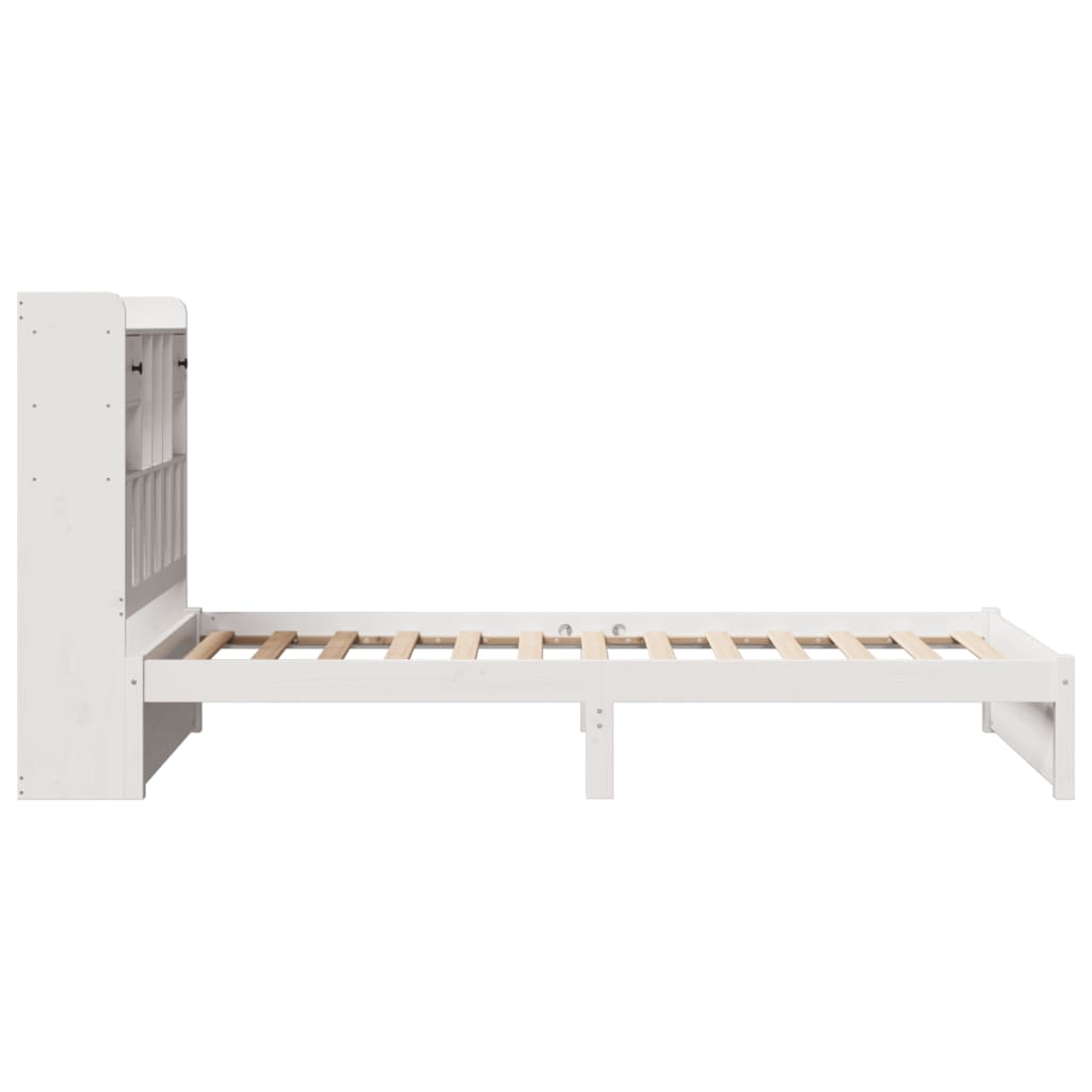 vidaXL Pat cu bibliotecă fără saltea, alb, 90x200 cm, lemn masiv pin vidaXL Pat cu bibliotecă fără saltea, alb, 90x200 cm, lemn masiv pin