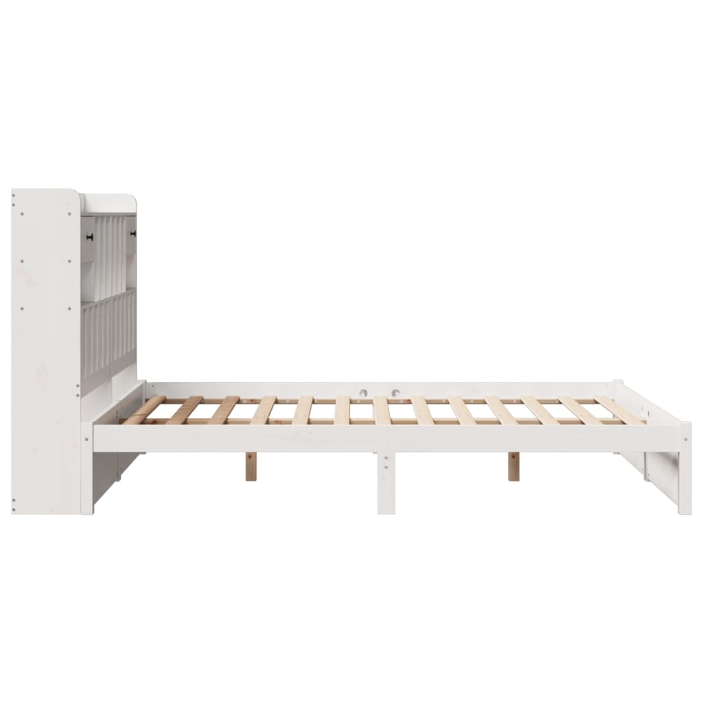 vidaXL Pat cu bibliotecă fără saltea, alb, 150x200 cm, lemn masiv pin