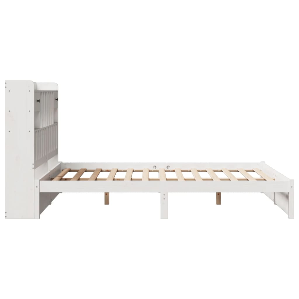 vidaXL Pat cu bibliotecă fără saltea, alb, 160x200 cm, lemn masiv pin