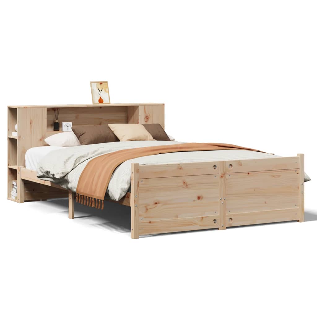 vidaXL Pat cu bibliotecă fără saltea, 120x190 cm, lemn masiv de pin vidaXL Pat cu bibliotecă fără saltea, 120x190 cm, lemn masiv de pin