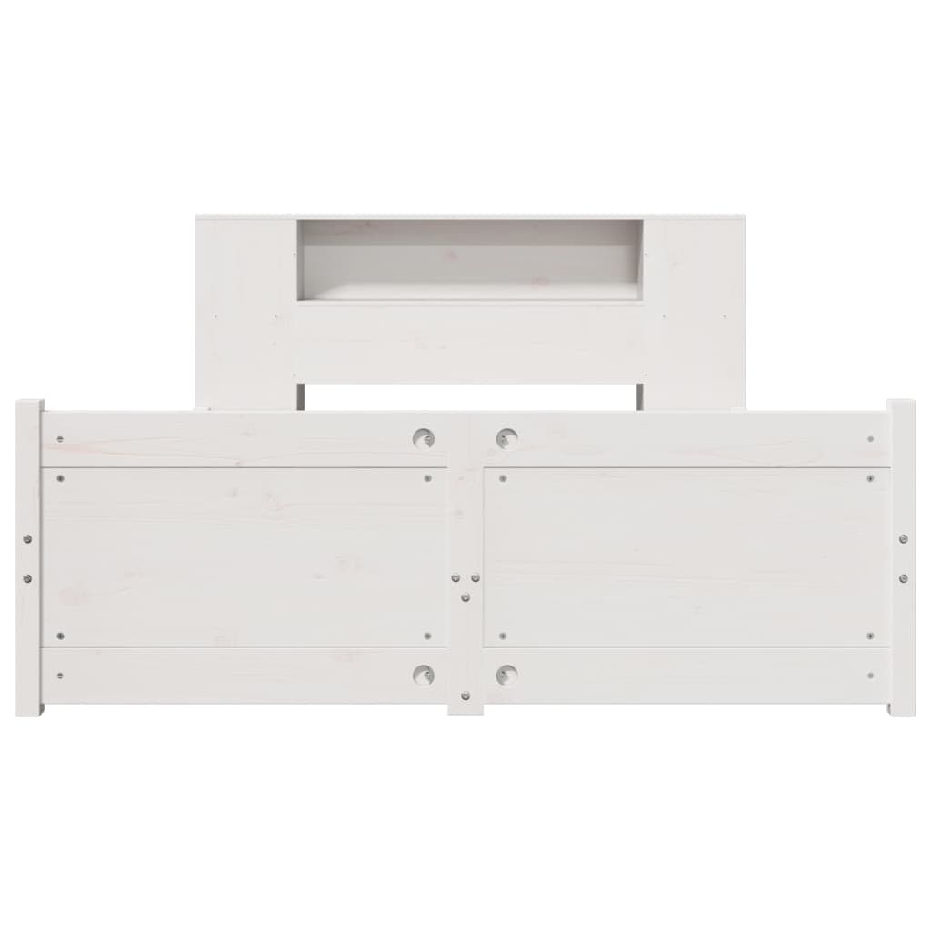 vidaXL Pat cu bibliotecă fără saltea, alb, 135x190 cm, lemn masiv pin vidaXL Pat cu bibliotecă fără saltea, alb, 135x190 cm, lemn masiv pin