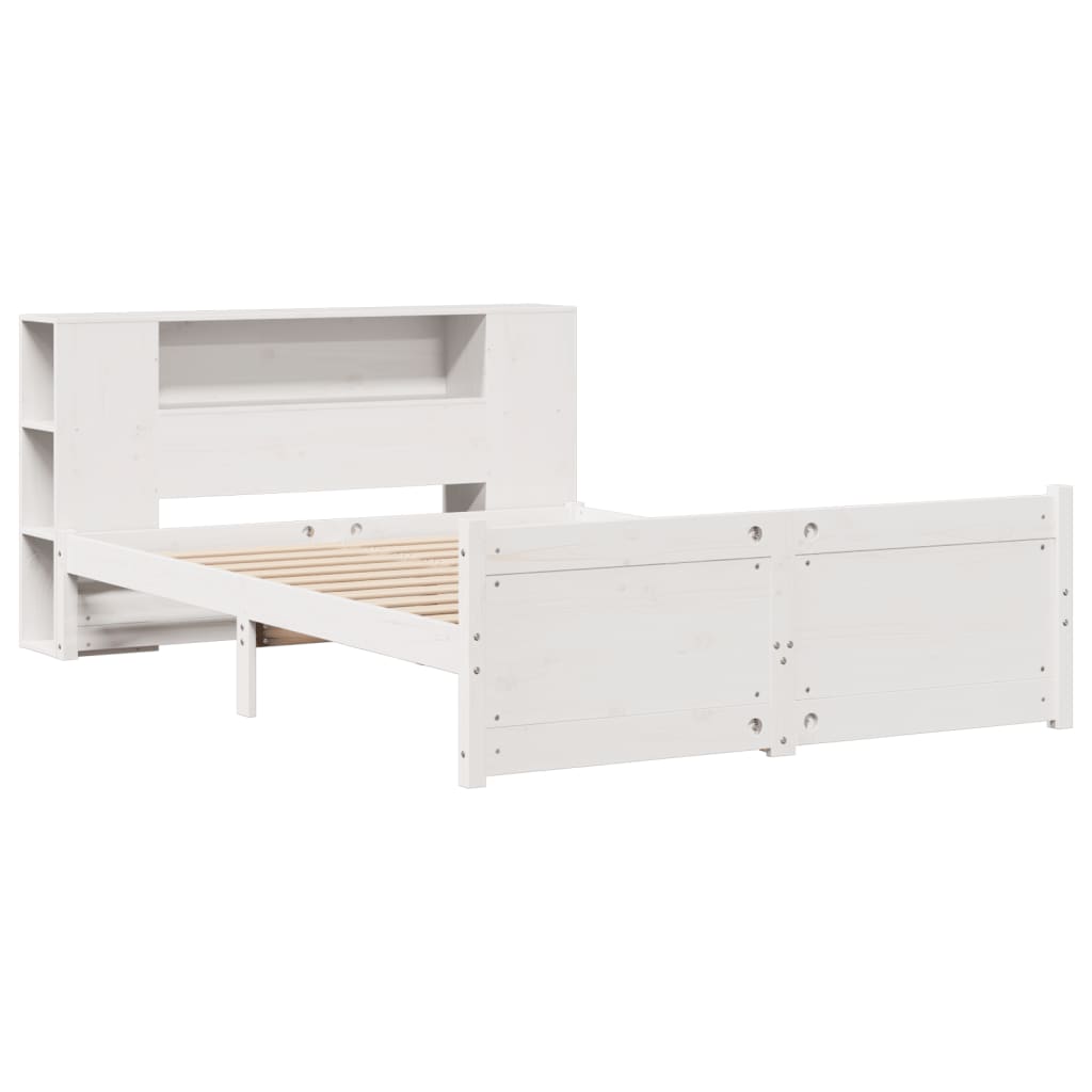 vidaXL Pat cu bibliotecă fără saltea, alb, 140x200 cm, lemn masiv pin vidaXL Pat cu bibliotecă fără saltea, alb, 140x200 cm, lemn masiv pin