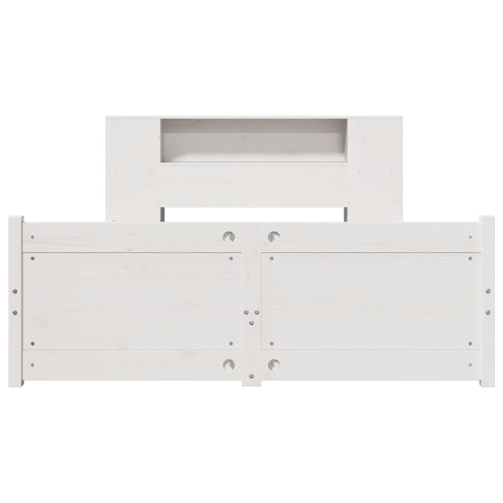 vidaXL Pat cu bibliotecă fără saltea, alb, 140x200 cm, lemn masiv pin vidaXL Pat cu bibliotecă fără saltea, alb, 140x200 cm, lemn masiv pin