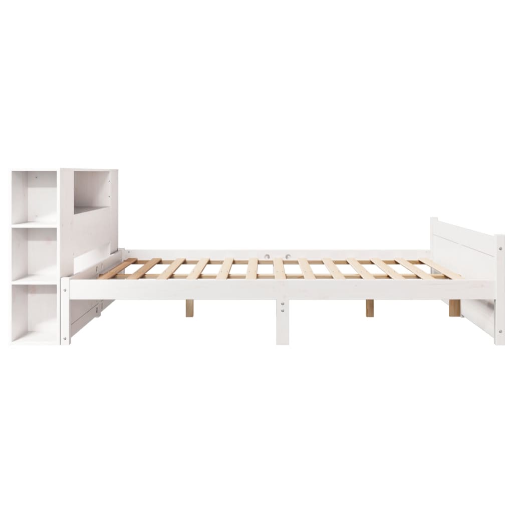 vidaXL Pat cu bibliotecă fără saltea, alb, 140x200 cm, lemn masiv pin vidaXL Pat cu bibliotecă fără saltea, alb, 140x200 cm, lemn masiv pin