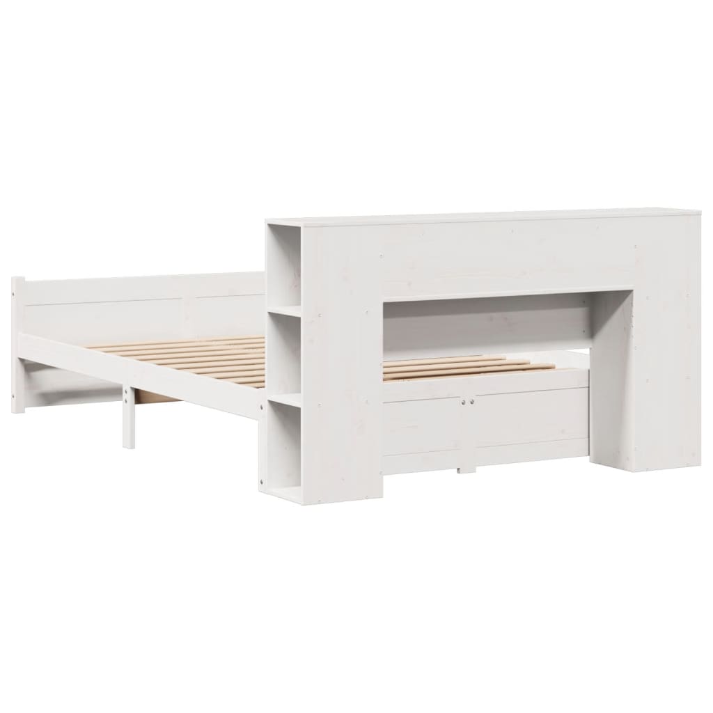 vidaXL Pat cu bibliotecă fără saltea, alb, 140x200 cm, lemn masiv pin vidaXL Pat cu bibliotecă fără saltea, alb, 140x200 cm, lemn masiv pin
