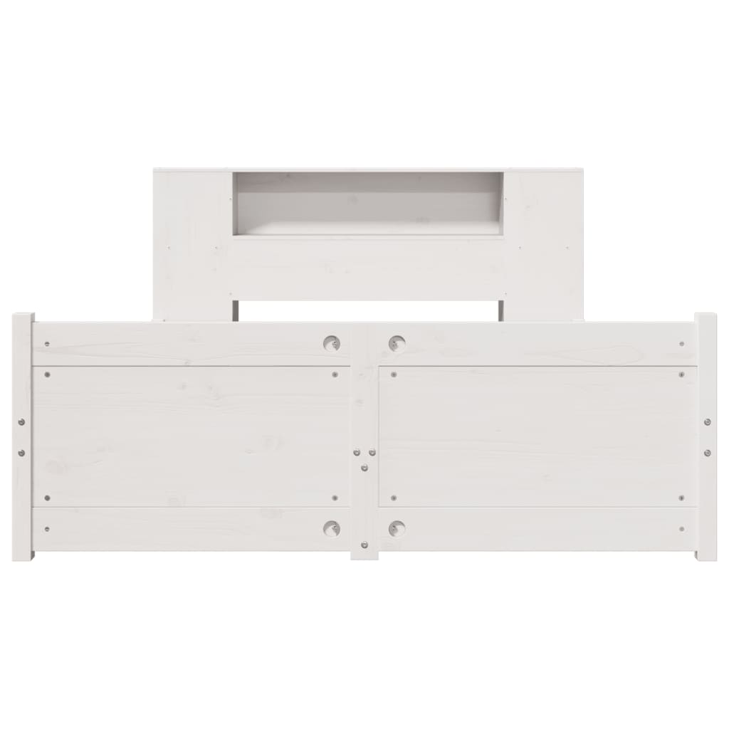vidaXL Pat cu bibliotecă fără saltea, alb, 160x200 cm, lemn masiv pin vidaXL Pat cu bibliotecă fără saltea, alb, 160x200 cm, lemn masiv pin