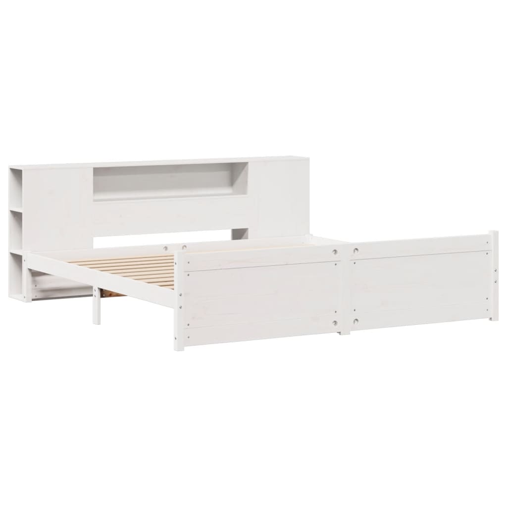 vidaXL Pat cu bibliotecă fără saltea, alb, 200x200 cm, lemn masiv pin vidaXL Pat cu bibliotecă fără saltea, alb, 200x200 cm, lemn masiv pin