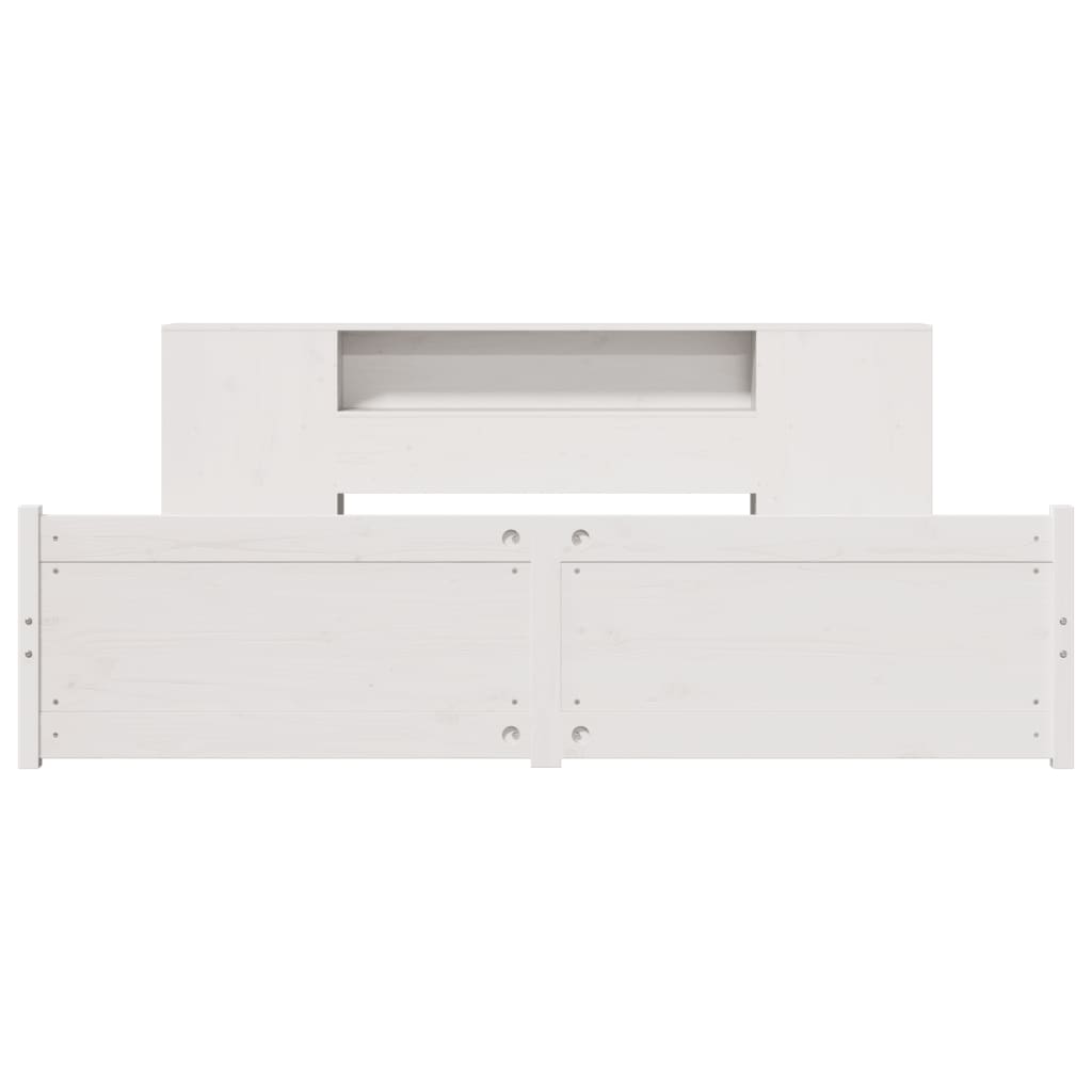 vidaXL Pat cu bibliotecă fără saltea, alb, 200x200 cm, lemn masiv pin vidaXL Pat cu bibliotecă fără saltea, alb, 200x200 cm, lemn masiv pin
