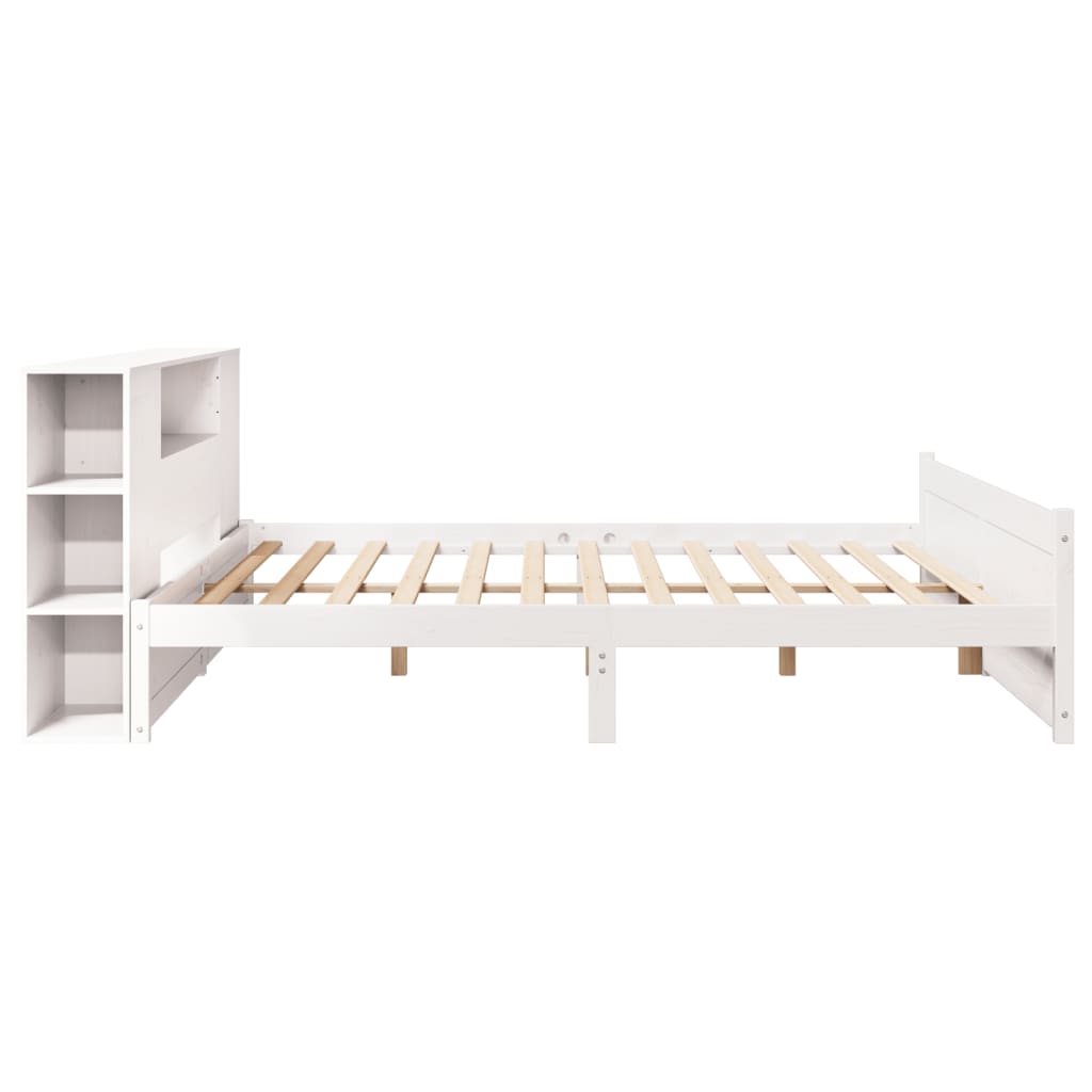vidaXL Pat cu bibliotecă fără saltea, alb, 200x200 cm, lemn masiv pin vidaXL Pat cu bibliotecă fără saltea, alb, 200x200 cm, lemn masiv pin