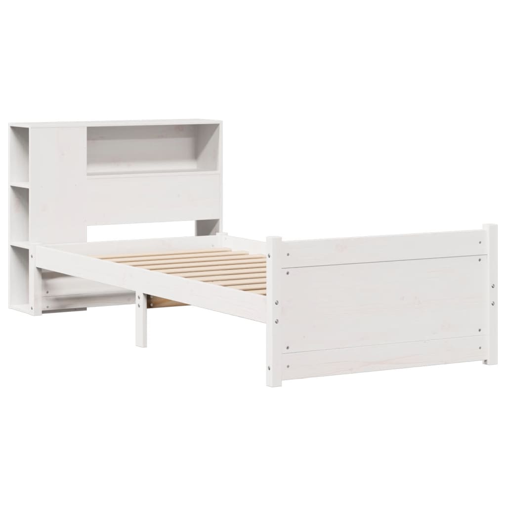 vidaXL Pat cu bibliotecă fără saltea, alb, 75x190 cm, lemn masiv pin vidaXL Pat cu bibliotecă fără saltea, alb, 75x190 cm, lemn masiv pin